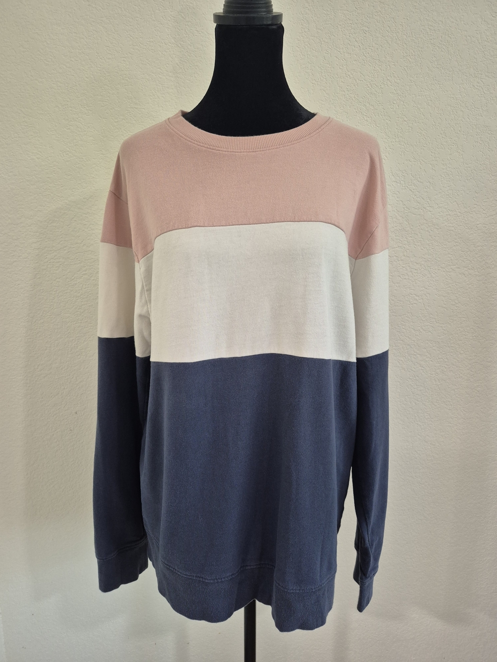 Original Use Pink, White & Navy Colorblock Crewneck Sweater
